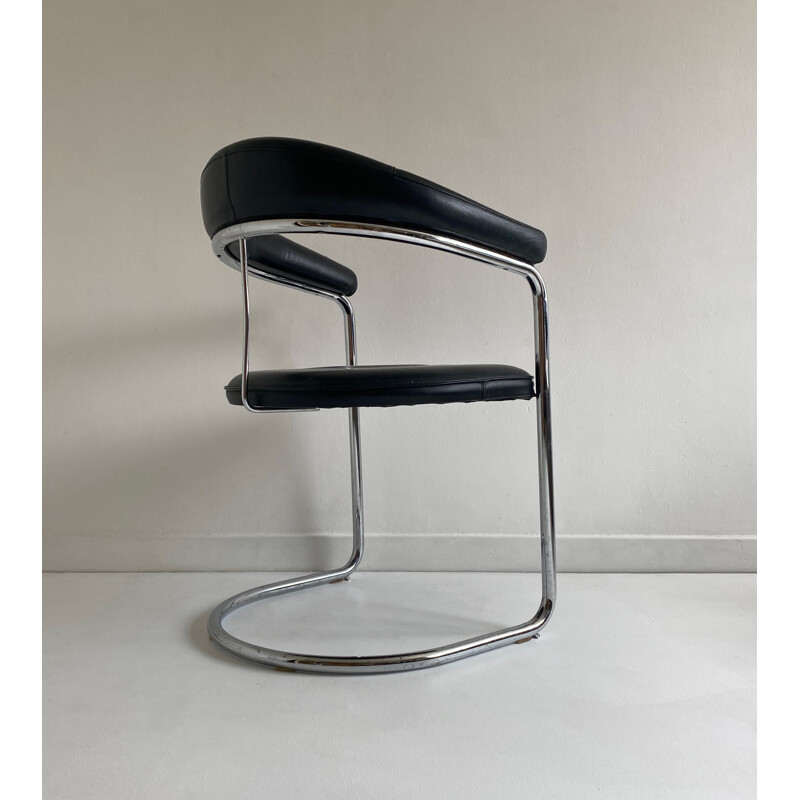 Pair of vintage Leather and Chrome Cantilever Chair Anton Lorenz  Bauhaus