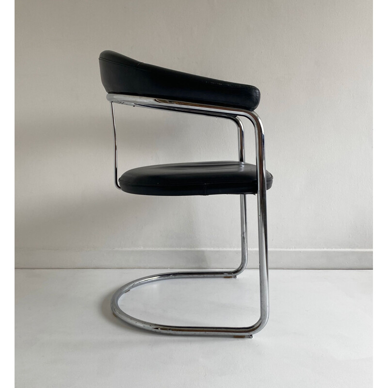 Paire de chaises vintage cantilever en cuir et chrome Anton Lorenz Bauhaus