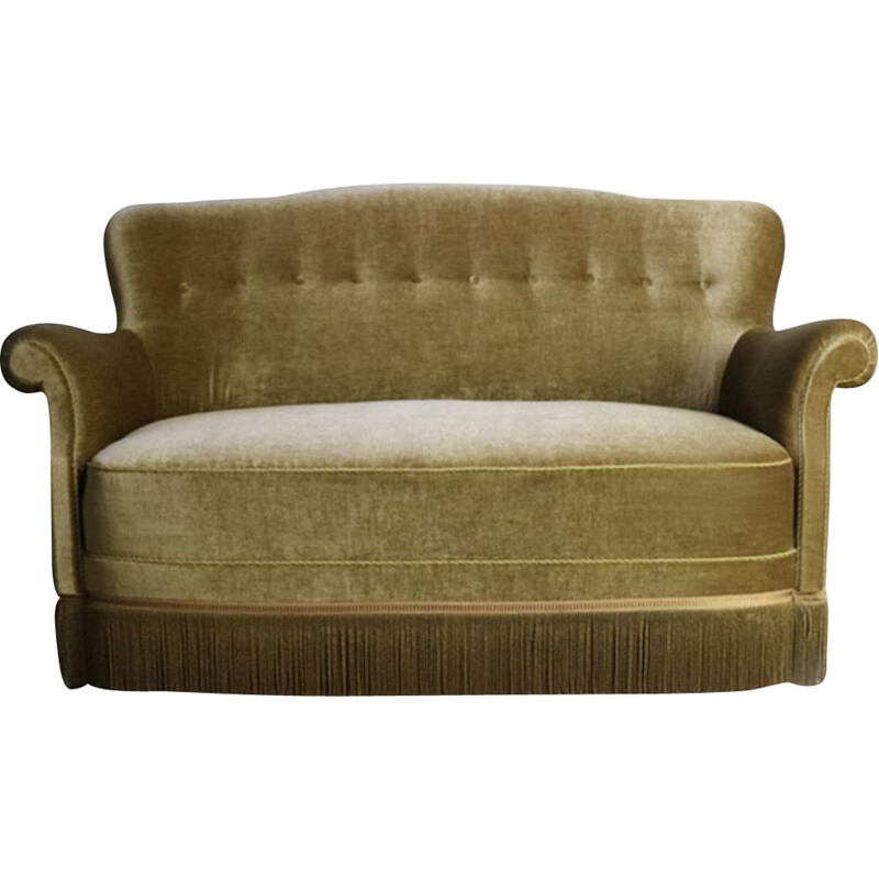 Mid century 2 seat sofa in gold velour Danish 1930s