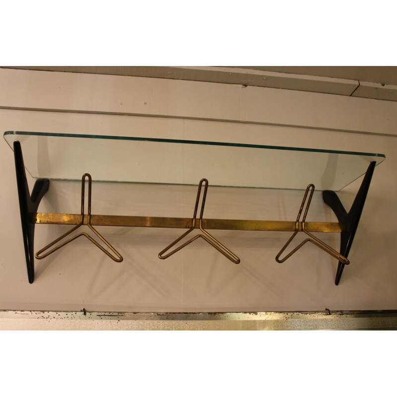 Mid-century coat rack in brass, wood and glass, Ico PARISI - 1960s