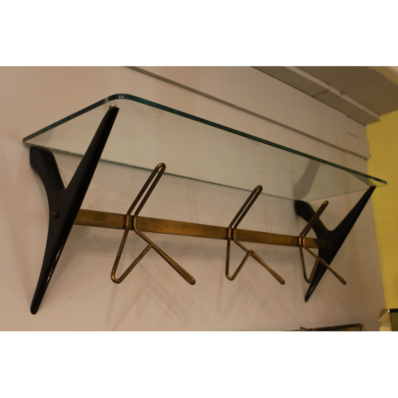 Mid-century coat rack in brass, wood and glass, Ico PARISI - 1960s