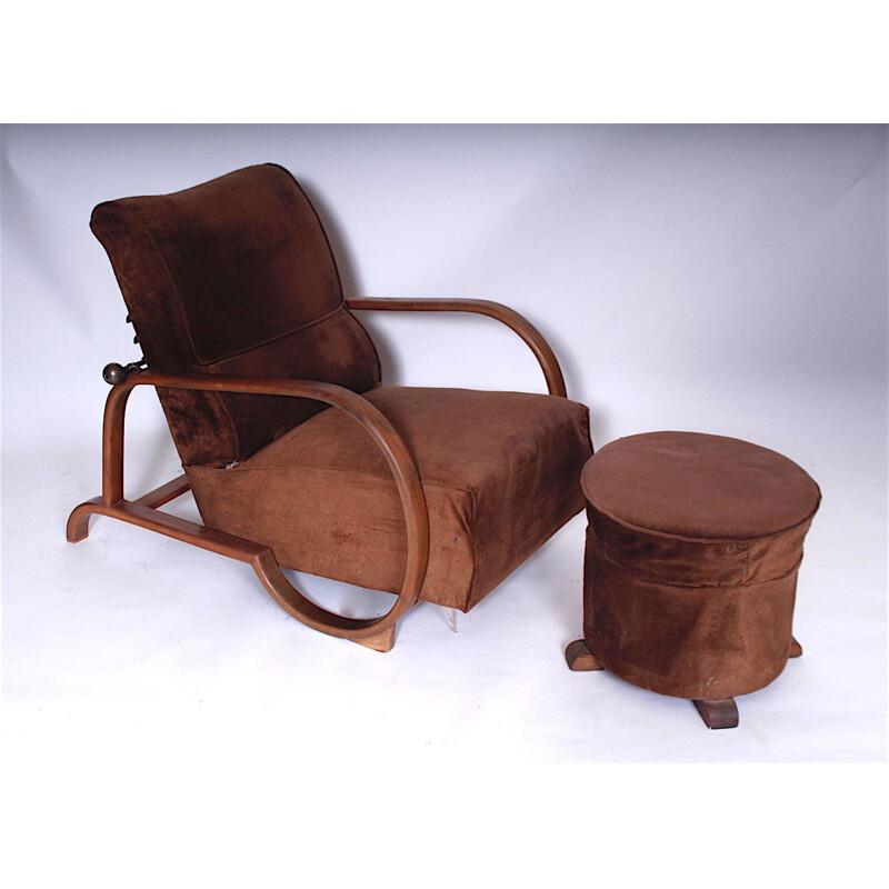 Paire de fauteuils vintage en bois et tissu, Tchécoslovaquie 1920