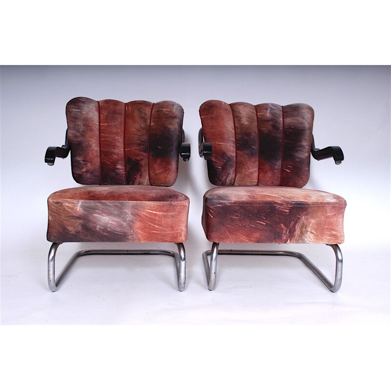 Set of 3 vintage wood and fabric armchairs by Mucke Melder, Czechoslovakia 1930
