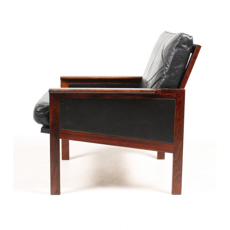 Eilersen Scandinavian "Capella" armchair in black leather, Illum WIKKELSO - 1950s