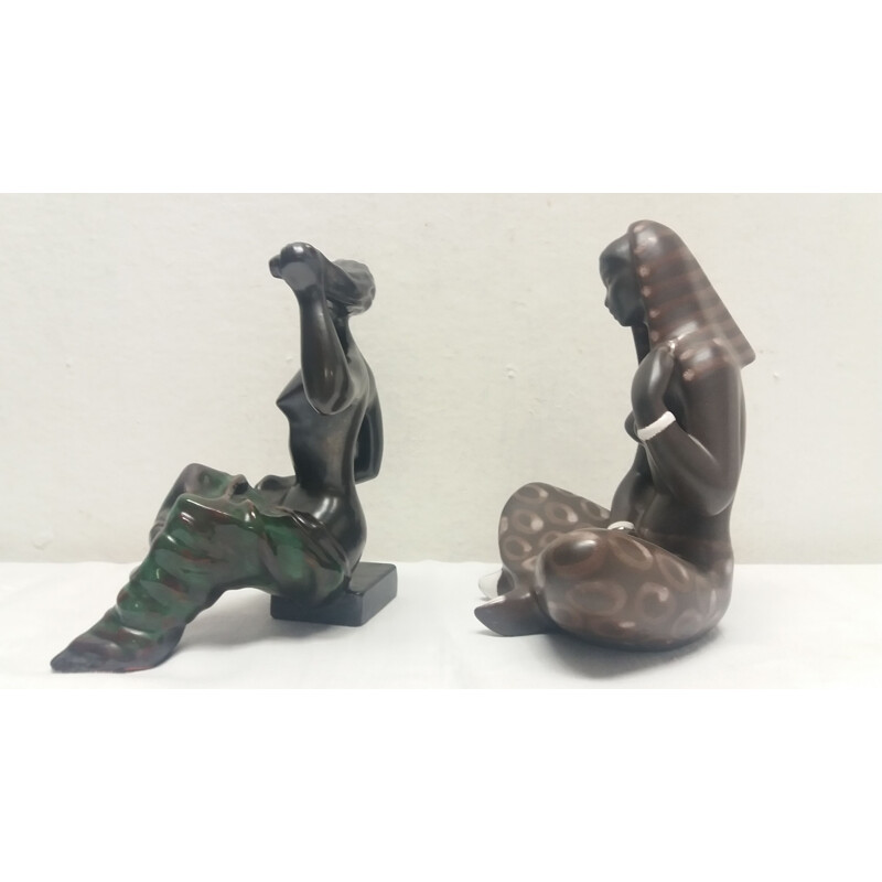 Vintage glazed ceramic sculptures of nude women, Czechoslovakia 1960