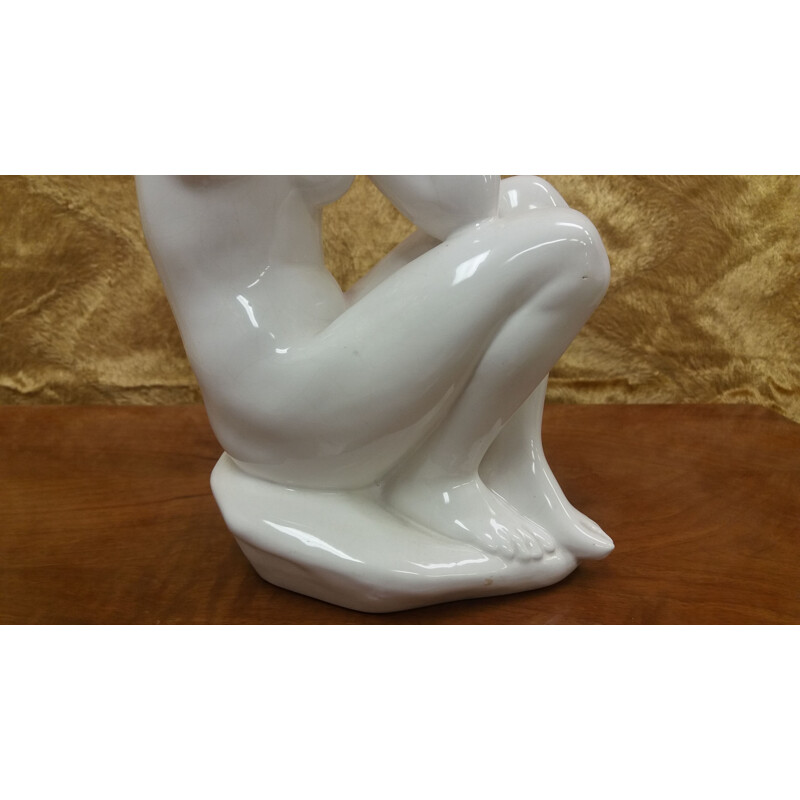 Vintage ceramic sculpture of a seated nude woman by Art Deco, Czechoslovakia 1940