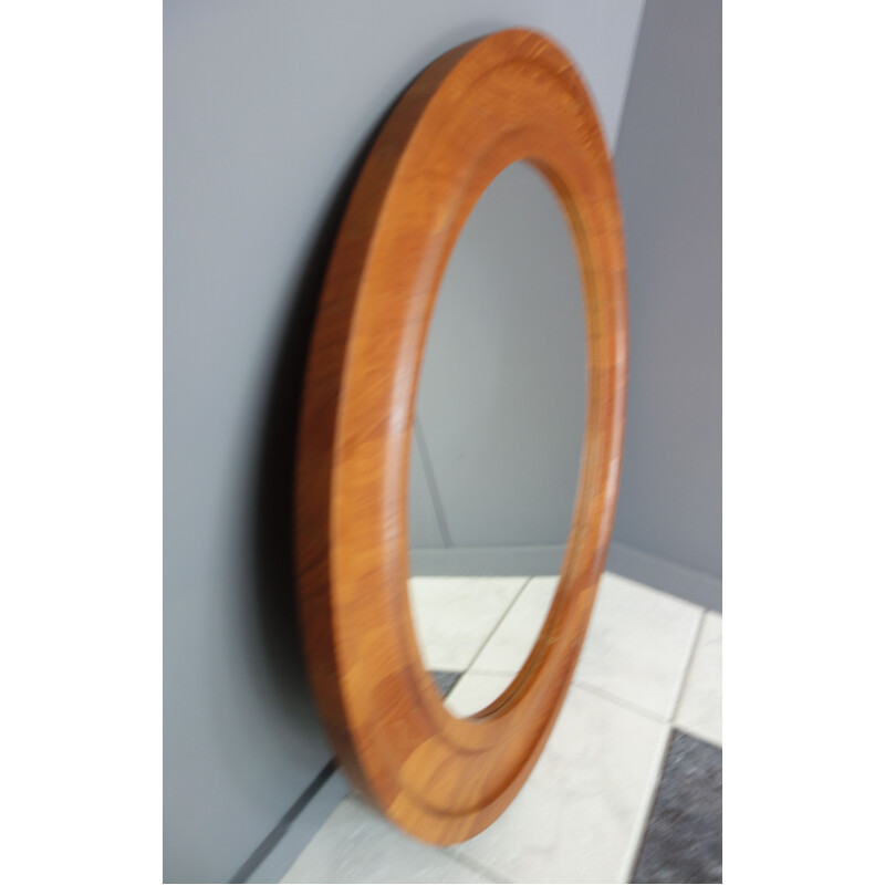 Big vintage round Teak mirror Madsten Denmark 1970s