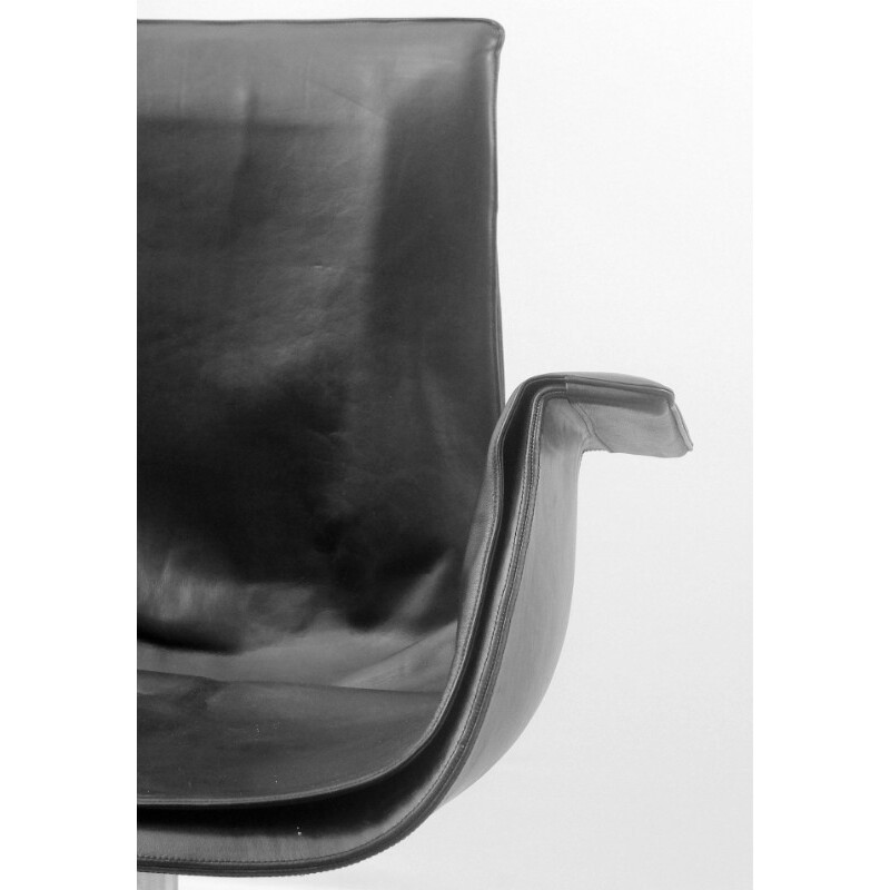 Walter Knoll "tulipe 6772" armchair in aluminum and black leather, Preben FABRICIUS and Jorge KASTHOLM - 1960s