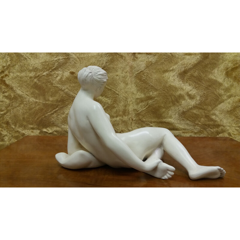 Vintage ceramic sculpture nude sitting woman,Art Deco 1940s