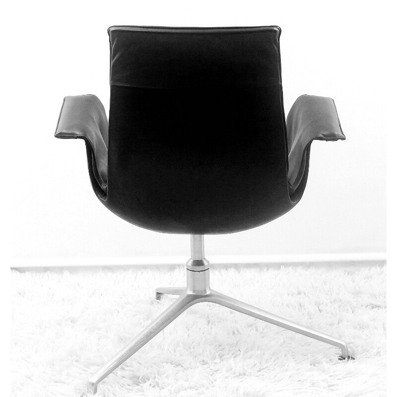 Walter Knoll "tulipe 6772" armchair in aluminum and black leather, Preben FABRICIUS and Jorge KASTHOLM - 1960s