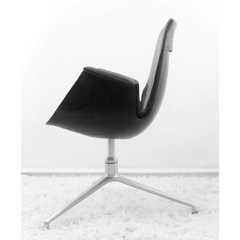 Walter Knoll "tulipe 6772" armchair in aluminum and black leather, Preben FABRICIUS and Jorge KASTHOLM - 1960s