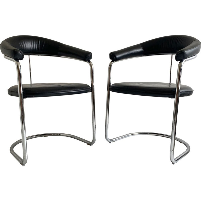 Pair of vintage Leather and Chrome Cantilever Chair Anton Lorenz  Bauhaus