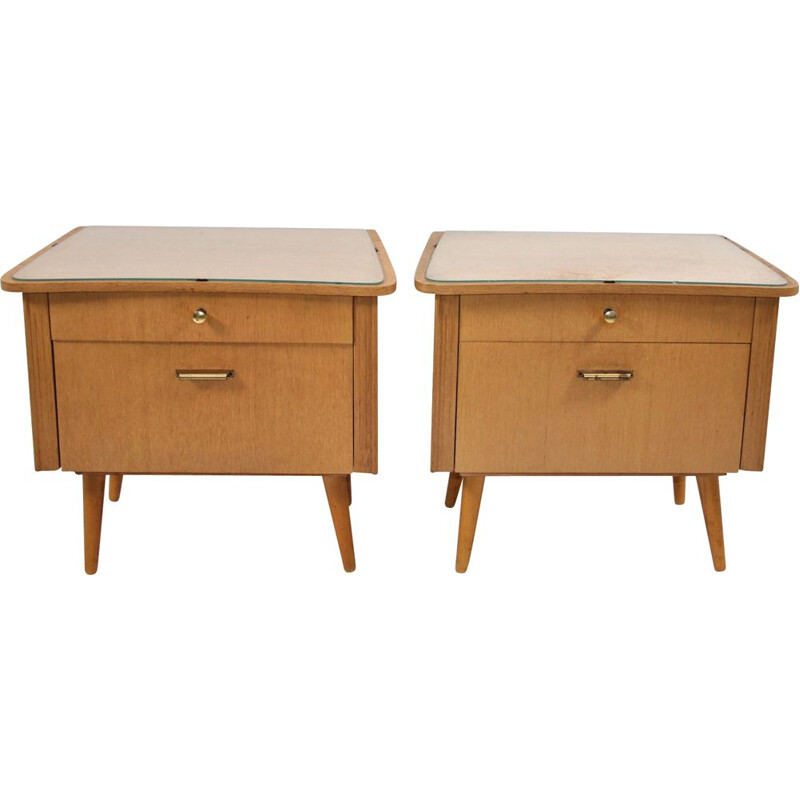 Pair of bedside tables with glass top German 1960s