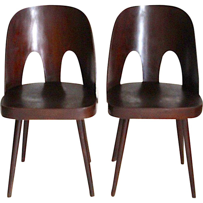 Pair of vintage wooden chairs by Oswald Haerdtl for Ton Bystřice pod Hostýnem, Czechoslovakia 1955