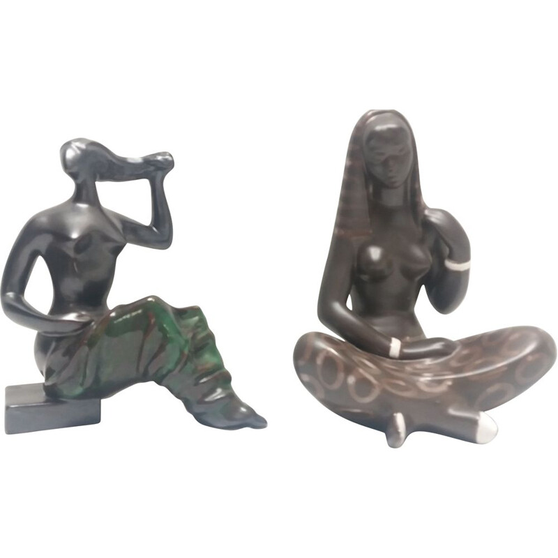 Vintage glazed ceramic sculptures of nude women, Czechoslovakia 1960