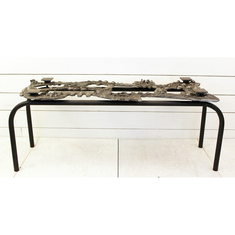 Vintage Brutalist coffee table in aluminum and smoked glass by Willy Ceysens, Belgium 1960