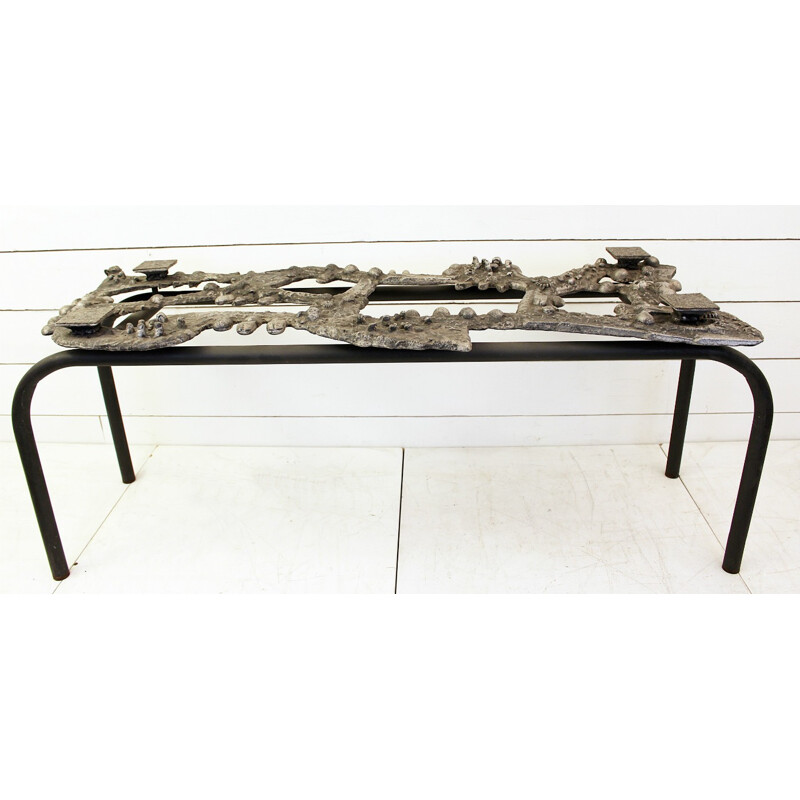 Vintage Brutalist coffee table in aluminum and smoked glass by Willy Ceysens, Belgium 1960