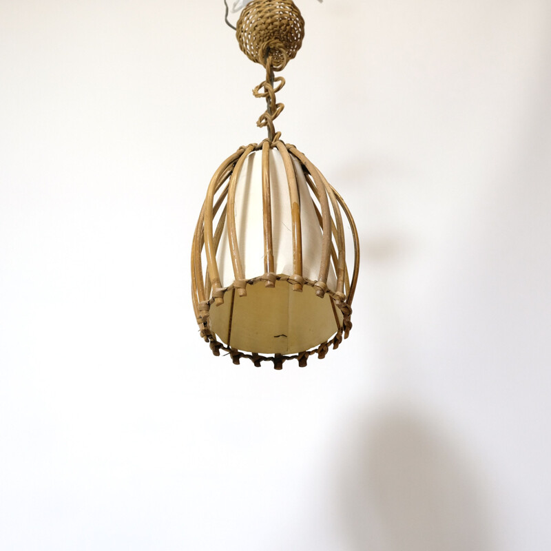 Vintage rattan hanging lamp 1960