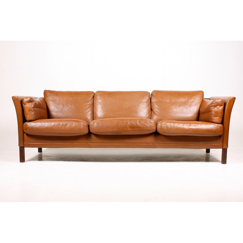 3-seater Scandinavian sofa in brown leather, Mogens HANSEN - 1980s