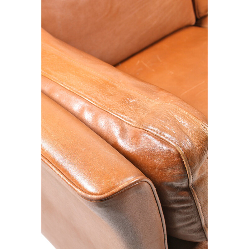 3-seater Scandinavian sofa in brown leather, Mogens HANSEN - 1980s