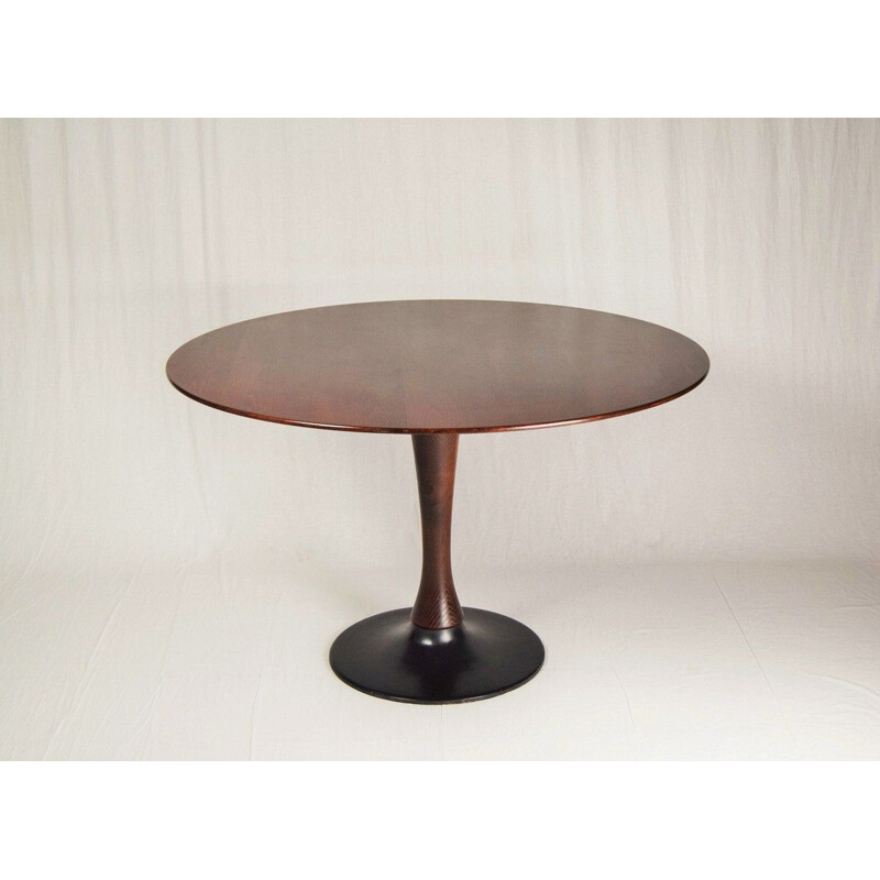 Vintage Beech Round Dining Table, Czechoslovakia 1970s