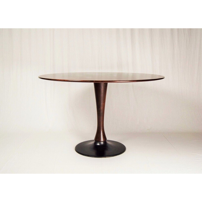 Vintage Beech Round Dining Table, Czechoslovakia 1970s