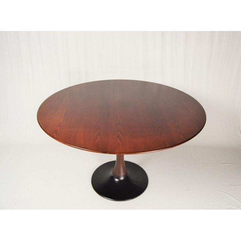 Vintage Beech Round Dining Table, Czechoslovakia 1970s