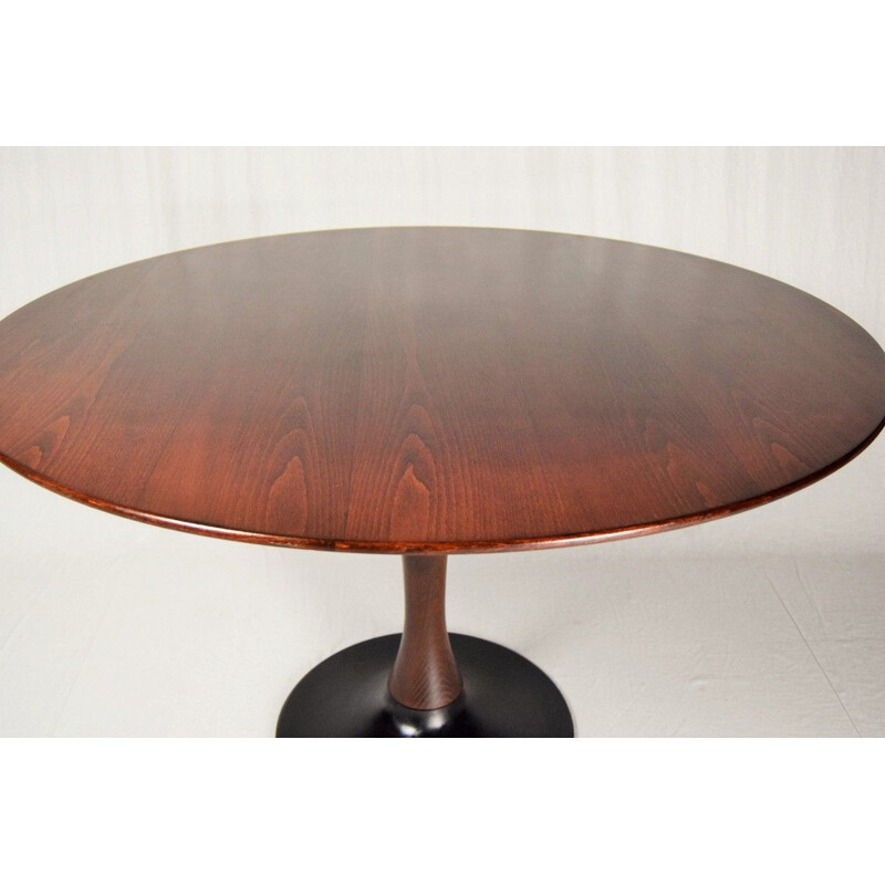 Vintage Beech Round Dining Table, Czechoslovakia 1970s