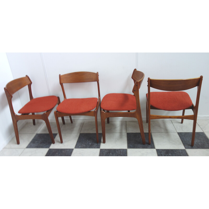 Set oif 4 Vintage Teak chairs for O.D. Mobler Erik Buch Denmark 1960s