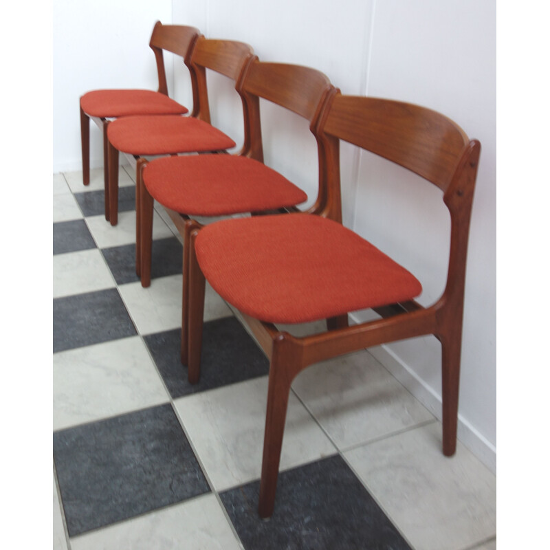 Set oif 4 Vintage Teak chairs for O.D. Mobler Erik Buch Denmark 1960s