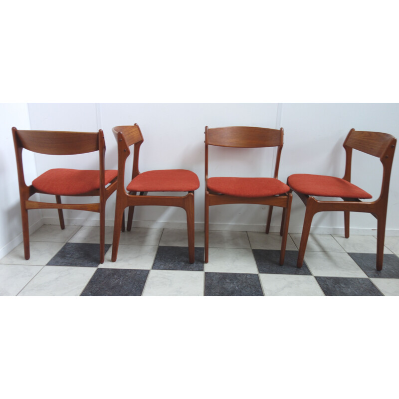 Set oif 4 Vintage Teak chairs for O.D. Mobler Erik Buch Denmark 1960s