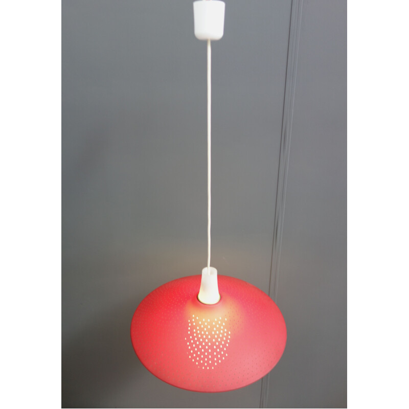 Vintage red and white plastic pendant lamp, 1950
