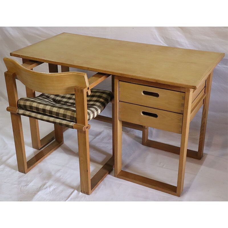 Vintage wooden desk and chair 1960