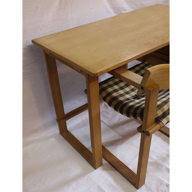 Vintage wooden desk and chair 1960