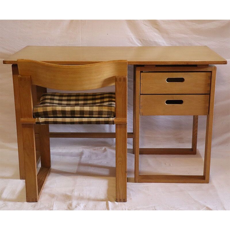 Vintage wooden desk and chair 1960