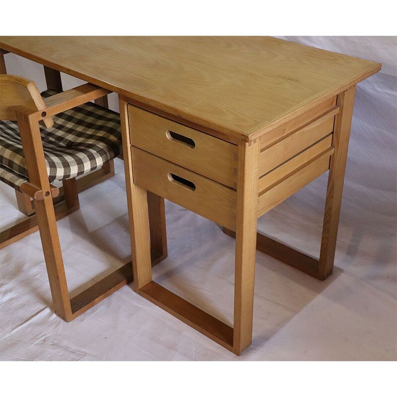 Vintage wooden desk and chair 1960