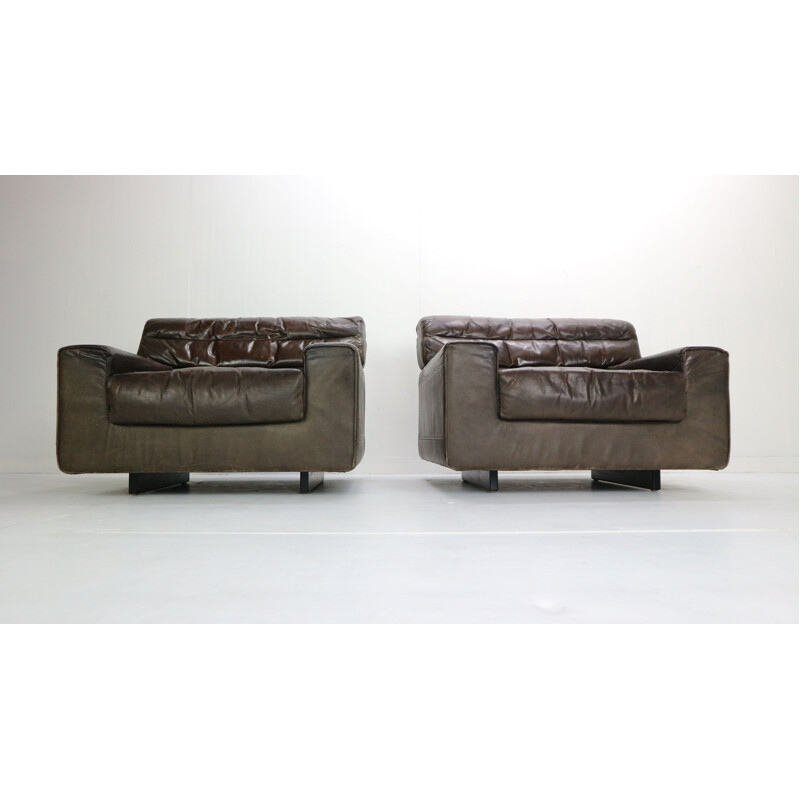 Pair of Brown Leather Lounge Chairs vintage Walter Knoll 1970s