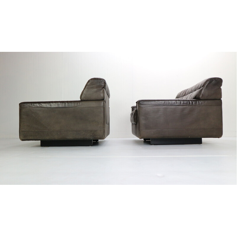 Paire de fauteuils lounge vintage en cuir marron Walter Knoll 1970