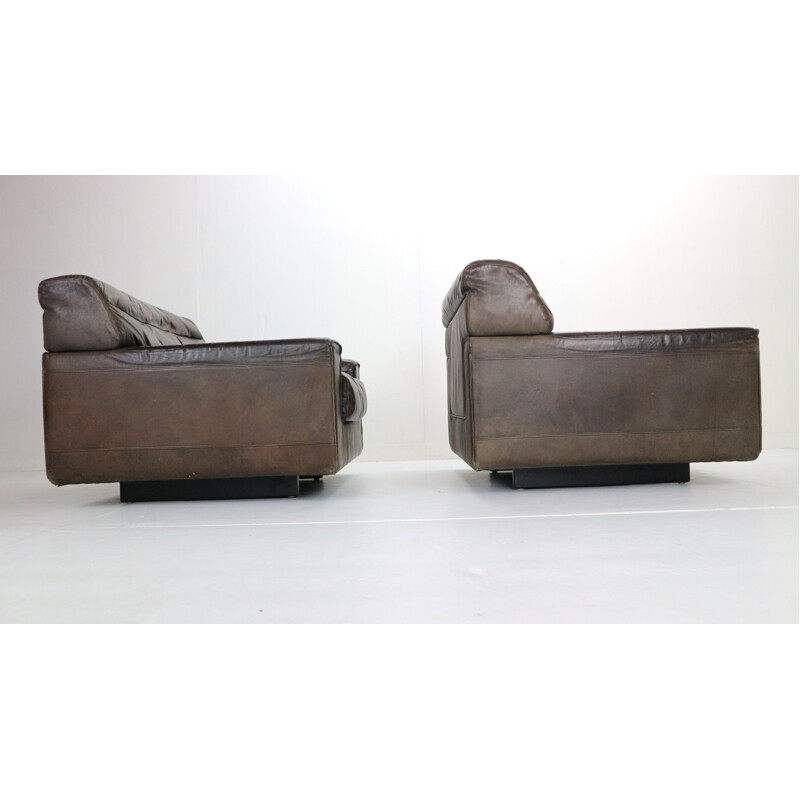 Pair of Brown Leather Lounge Chairs vintage Walter Knoll 1970s