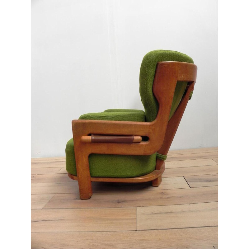 Set of two Votre Maison "Denis" armchairs in orange and green fabric, GUILLERME & CHAMBRON - 1970s