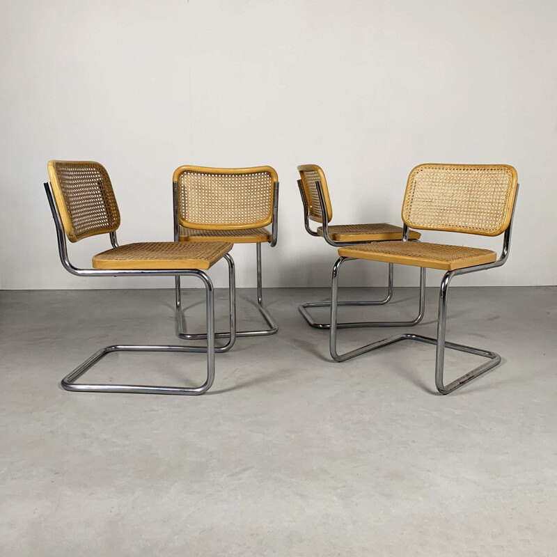 Set of 4 vintage B32 Cesca Chairs by Marcel Breuer for Gavina, 1970s