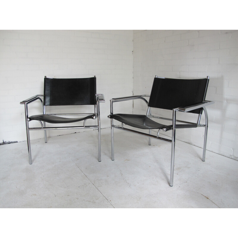 Pair of Leolux armchairs in chrome steel and leather, Gerard VOLLENBROCK - 1980s