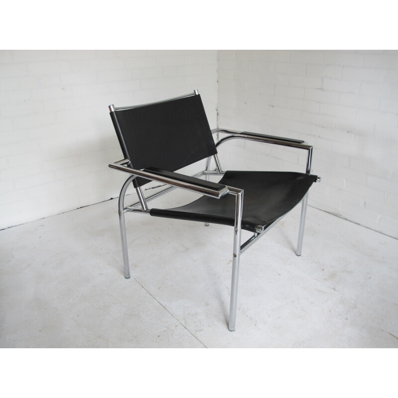 Pair of Leolux armchairs in chrome steel and leather, Gerard VOLLENBROCK - 1980s