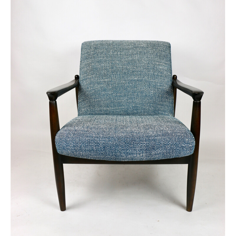 Vintage Blue Marine Natural Fabric Armchair by Edmund Homa, 1970s