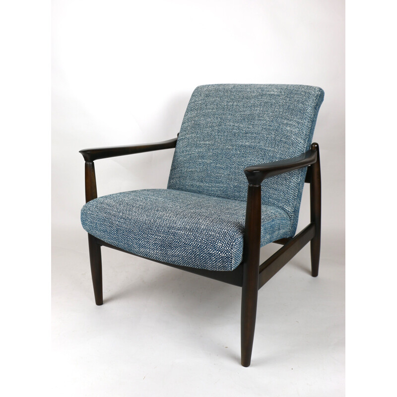 Vintage Blue Marine Natural Fabric Armchair by Edmund Homa, 1970s