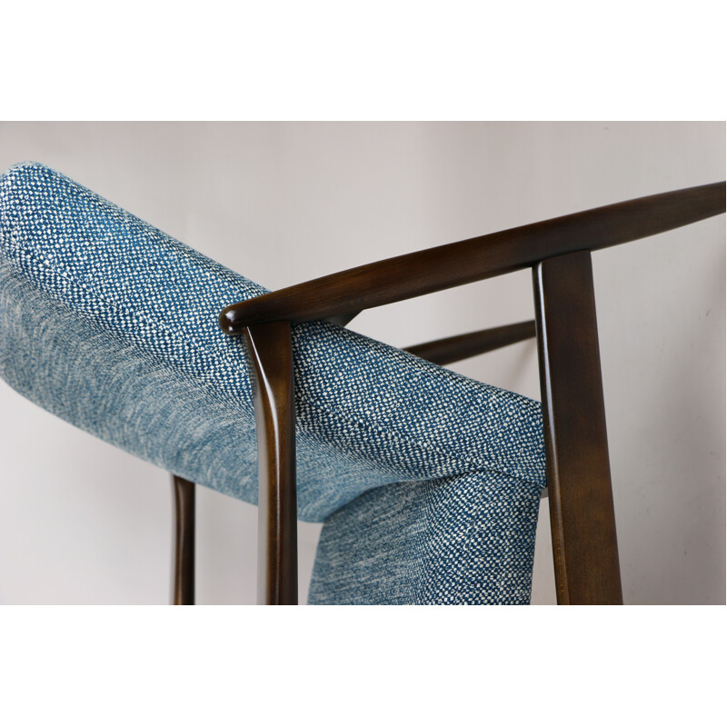 Vintage Blue Marine Natural Fabric Armchair by Edmund Homa, 1970s