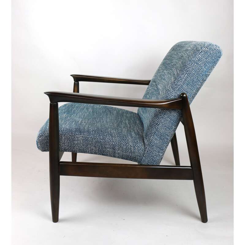 Vintage Blue Marine Natural Fabric Armchair by Edmund Homa, 1970s