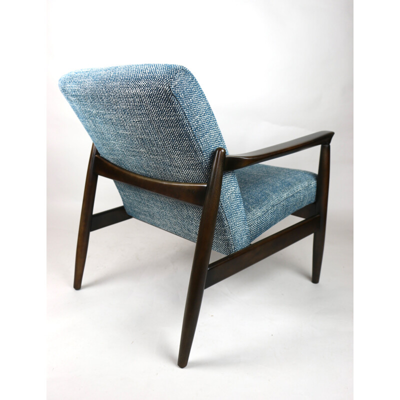 Vintage Blue Marine Natural Fabric Armchair by Edmund Homa, 1970s