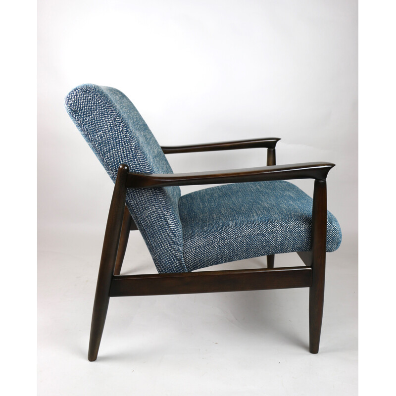 Vintage Blue Marine Natural Fabric Armchair by Edmund Homa, 1970s