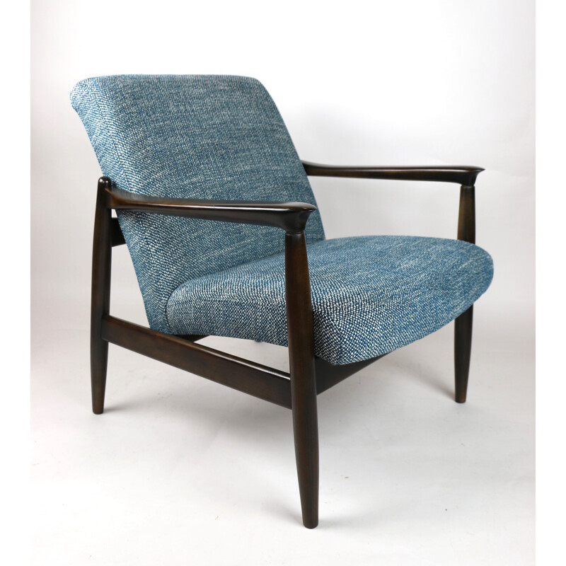 Vintage Blue Marine Natural Fabric Armchair by Edmund Homa, 1970s